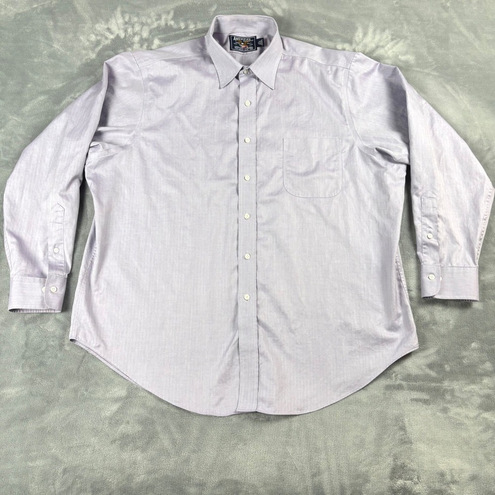 American Living Mens Dress Shirt Long Sleeve Button Purple Herringbone 17.5 4/35